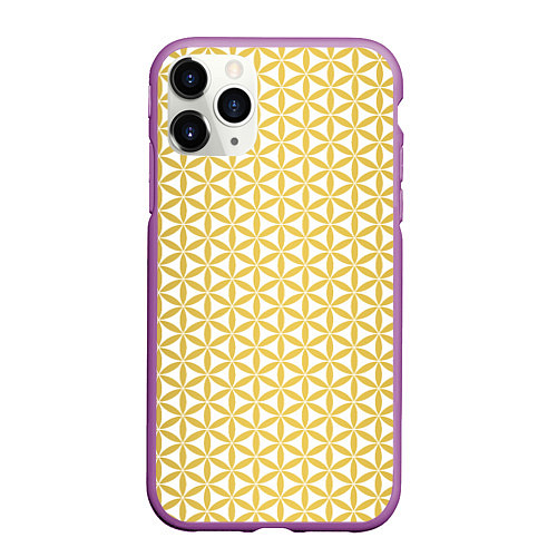 Чехол iPhone 11 Pro матовый Цветок Жизни золото / 3D-Фиолетовый – фото 1