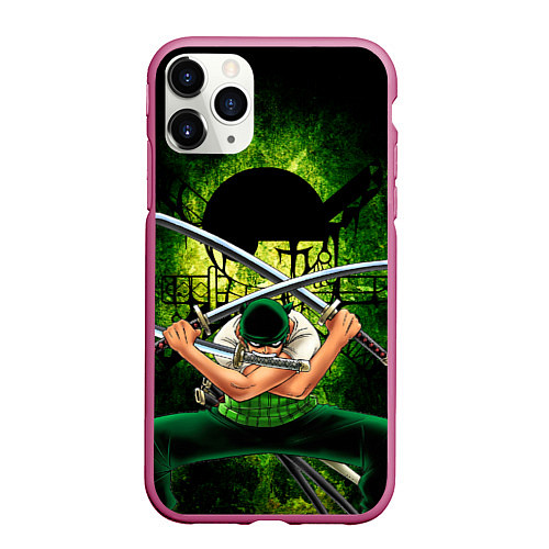 Чехол iPhone 11 Pro матовый Зоро Ророноа с катанами Ван пис / 3D-Малиновый – фото 1