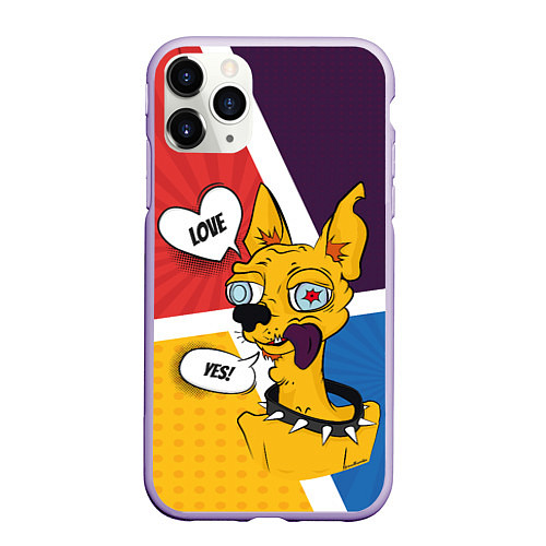 Чехол iPhone 11 Pro матовый Comics Пес Dog Love Yes / 3D-Светло-сиреневый – фото 1