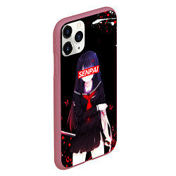 Чехол iPhone 11 Pro матовый SENPAI KATANA GIRL, БРЫЗГИ КРАСОК, цвет: 3D-малиновый — фото 2