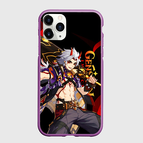Чехол iPhone 11 Pro матовый GENSHIN IMPACT ИТТО АРАТАКИ / 3D-Фиолетовый – фото 1