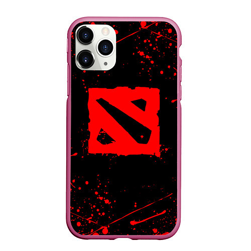 Чехол iPhone 11 Pro матовый DOTA 2 БРЫЗГИ КРАСОК ДОТА 2 ЛОГО / 3D-Малиновый – фото 1