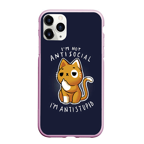 Чехол iPhone 11 Pro матовый I am not antisocial, I AM ANTISTUPID / 3D-Розовый – фото 1