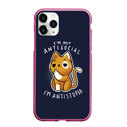 Чехол iPhone 11 Pro матовый I am not antisocial, I AM ANTISTUPID, цвет: 3D-малиновый