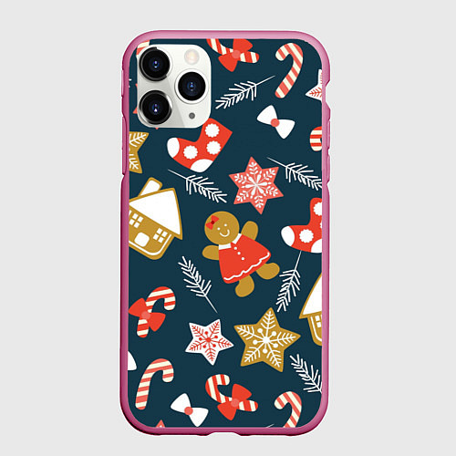 Чехол iPhone 11 Pro матовый Merry Christmas!!! / 3D-Малиновый – фото 1