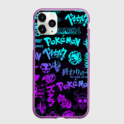 Чехол iPhone 11 Pro матовый ANIME LOGOBOMBING NEON НЕОН ЛОГО АНИМЕ / 3D-Фиолетовый – фото 1