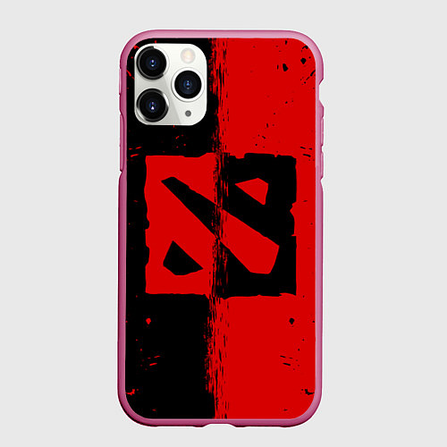 Чехол iPhone 11 Pro матовый DOTA 2 БРЫЗГИ КРАСОК, КРАСНО ЧЁРНЫЙ ЛОГО / 3D-Малиновый – фото 1