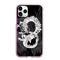 Чехол iPhone 11 Pro матовый Белый Дракон Гранж White Dragon, цвет: 3D-розовый