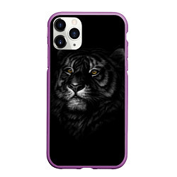 Чехол iPhone 11 Pro матовый Голова хищного тигра, цвет: 3D-фиолетовый