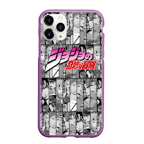 Чехол iPhone 11 Pro матовый JOJOS BIZARRE ADVENTURE ЧЁРНО БЕЛОЕ / 3D-Фиолетовый – фото 1