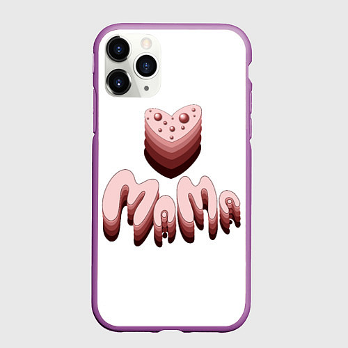 Чехол iPhone 11 Pro матовый Объемное розовое сердце с бусинами и объемной розо / 3D-Фиолетовый – фото 1