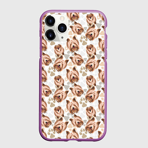 Чехол iPhone 11 Pro матовый Йоркширский Терьер York / 3D-Фиолетовый – фото 1