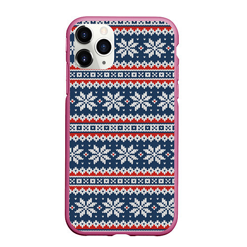 Чехол iPhone 11 Pro матовый Knitted Christmas Pattern / 3D-Малиновый – фото 1