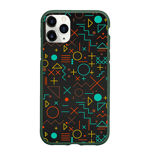 Чехол iPhone 11 Pro матовый Геометрическая Абстракция Частицы / 3D-Темно-зеленый – фото 1