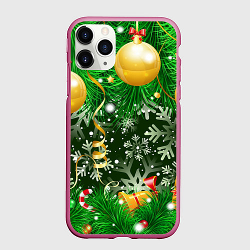 Чехол iPhone 11 Pro матовый Новогоднее Настроение Елка / 3D-Малиновый – фото 1