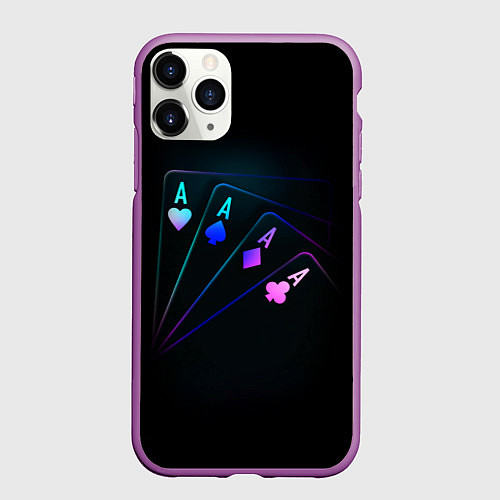 Чехол iPhone 11 Pro матовый НЕОНОВЫЕ КАРТЫ NEON / 3D-Фиолетовый – фото 1