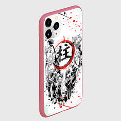 Чехол iPhone 11 Pro матовый КЛИНОК РАССЕКАЮЩИЙ ДЕМОНОВ, БРЫЗГИ КРАСОК, цвет: 3D-малиновый — фото 2