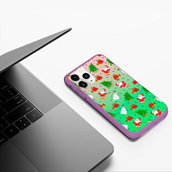 Чехол iPhone 11 Pro матовый Новогодний узор елка санта, цвет: 3D-фиолетовый — фото 2