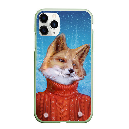 Чехол iPhone 11 Pro матовый НОВОГОДНИЙ ЛИС CHRISTMAS FOX / 3D-Салатовый – фото 1