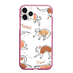 Чехол iPhone 11 Pro матовый Рисунки кошек, цвет: 3D-малиновый