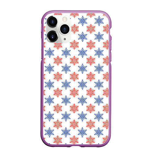 Чехол iPhone 11 Pro матовый Снежинки паттернsnowflakes pattern / 3D-Фиолетовый – фото 1