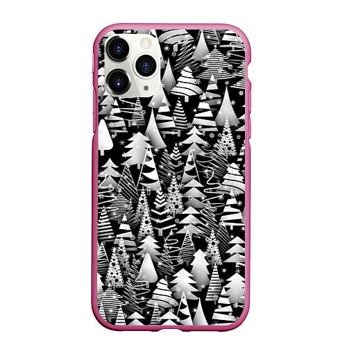 Чехол iPhone 11 Pro матовый Лес абстрактных ёлок / 3D-Малиновый – фото 1