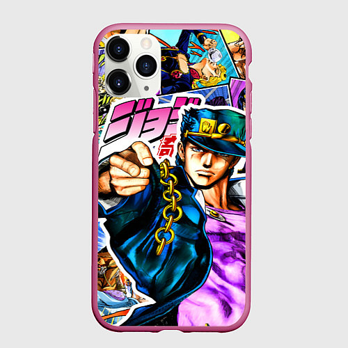 Чехол iPhone 11 Pro матовый Джотаро - JoJos Bizarre Adventure / 3D-Малиновый – фото 1