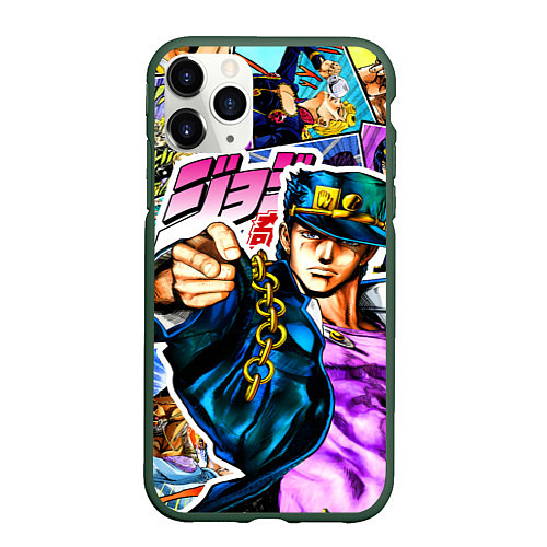 Чехол iPhone 11 Pro матовый Джотаро - JoJos Bizarre Adventure / 3D-Темно-зеленый – фото 1