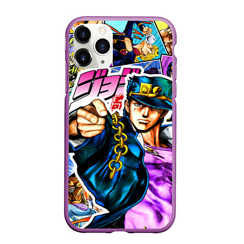 Чехол iPhone 11 Pro матовый Джотаро - JoJos Bizarre Adventure / 3D-Фиолетовый – фото 1