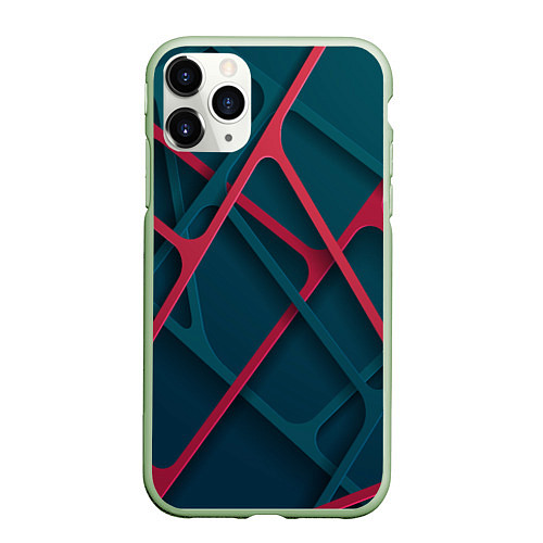 Чехол iPhone 11 Pro матовый Серо-красные нити / 3D-Салатовый – фото 1