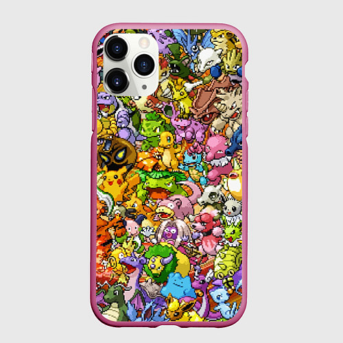 Чехол iPhone 11 Pro матовый ПОКЕМОНЫ В ПИКСЕЛЯХ PIXEL POKEMON / 3D-Малиновый – фото 1