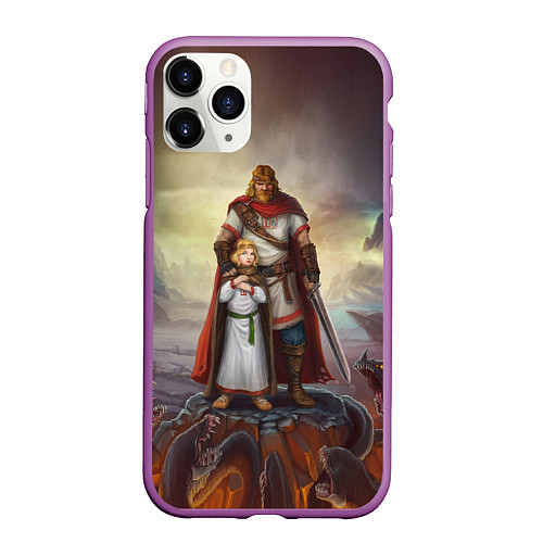 Чехол iPhone 11 Pro матовый Славянский Воин Защитник / 3D-Фиолетовый – фото 1