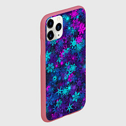 Чехол iPhone 11 Pro матовый Неоновые снежинки, цвет: 3D-малиновый — фото 2
