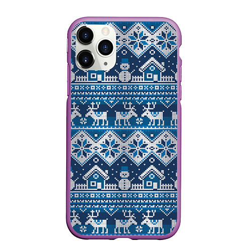 Чехол iPhone 11 Pro матовый Christmas Pattern / 3D-Фиолетовый – фото 1