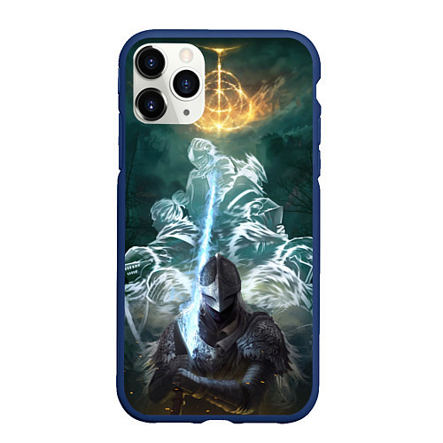 Чехол iPhone 11 Pro матовый Elden Ring рыцарь и предшественники серии Souls El / 3D-Тёмно-синий – фото 1