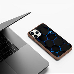 Чехол iPhone 11 Pro матовый BMW blue neon theme, цвет: 3D-коричневый — фото 2