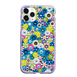 Чехол iPhone 11 Pro матовый Takashi Murakami Улыбающиеся цветы, цвет: 3D-светло-сиреневый