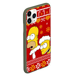 Чехол iPhone 11 Pro матовый Новогодний Гомер и Барт Симпсоны, цвет: 3D-темно-зеленый — фото 2