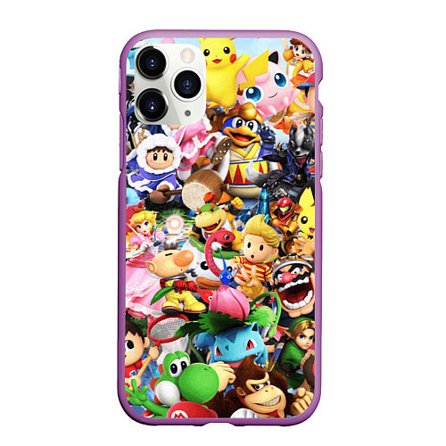 Чехол iPhone 11 Pro матовый SUPER SMASH BROS ГЕРОИ ИГРЫ / 3D-Фиолетовый – фото 1