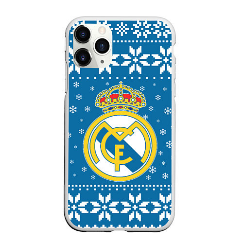 Чехол iPhone 11 Pro матовый Реал Мадрид Новогодний / 3D-Белый – фото 1