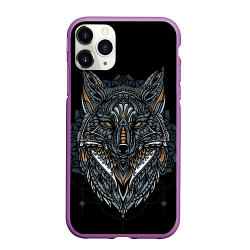 Чехол iPhone 11 Pro матовый ЭТНИЧЕСКАЯ ЛИСА FOX ABSTRACT / 3D-Фиолетовый – фото 1