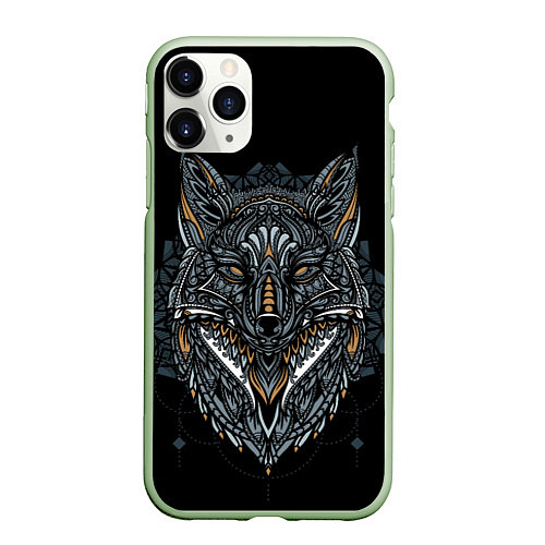 Чехол iPhone 11 Pro матовый ЭТНИЧЕСКАЯ ЛИСА FOX ABSTRACT / 3D-Салатовый – фото 1