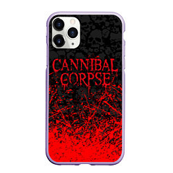 Чехол iPhone 11 Pro матовый CANNIBAL CORPSE, БРЫЗГИ КРАСОК ЧЕРЕПА