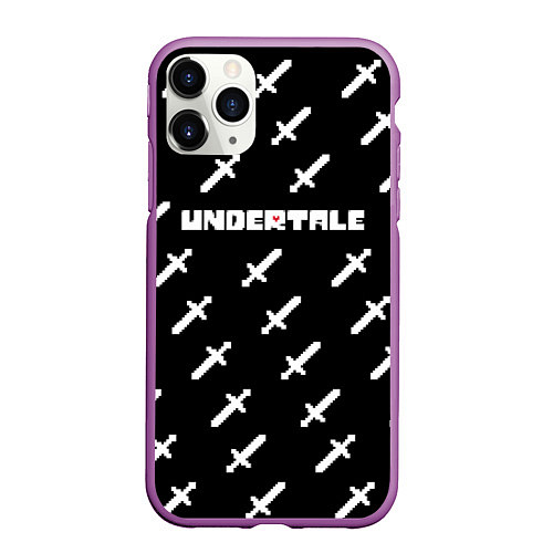 Чехол iPhone 11 Pro матовый UNDERTALE LOGO СРАЖЕНИЕ, МЕЧИ / 3D-Фиолетовый – фото 1