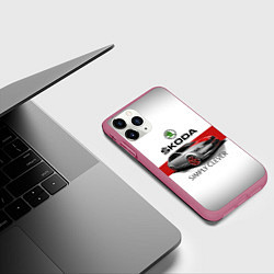 Чехол iPhone 11 Pro матовый Skoda Rapid Sport, цвет: 3D-малиновый — фото 2