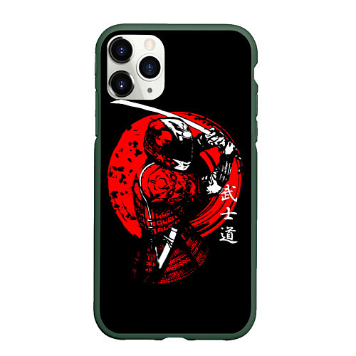 Чехол iPhone 11 Pro матовый МОТО САМУРАЙ С КАТАНОЙ JAPAN SAMURAI / 3D-Темно-зеленый – фото 1