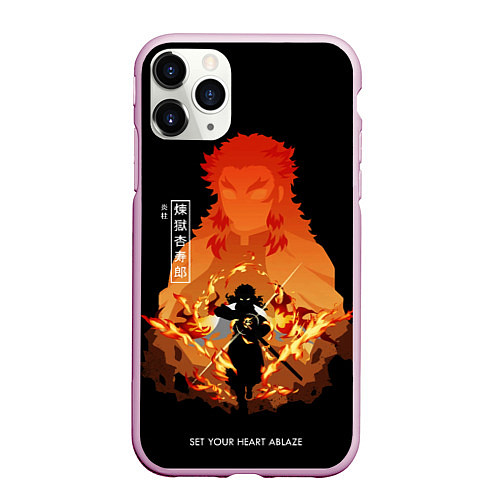 Чехол iPhone 11 Pro матовый Ренгоку Кенджуро пылай клинок демонов / 3D-Розовый – фото 1