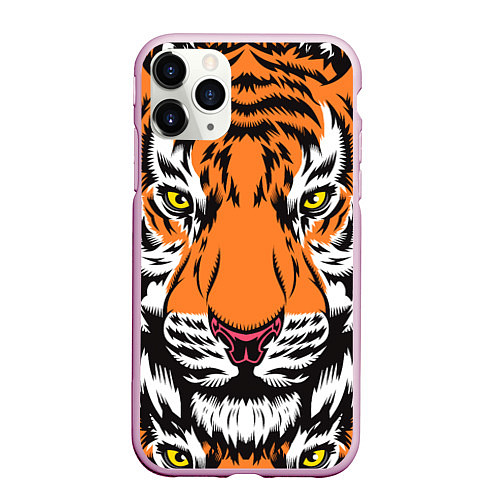 Чехол iPhone 11 Pro матовый ТИГР СИМВОЛ НОВОГО ГОДА 2022 TIGER / 3D-Розовый – фото 1