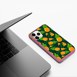 Чехол iPhone 11 Pro матовый Ананасы Много ананасов, цвет: 3D-малиновый — фото 2