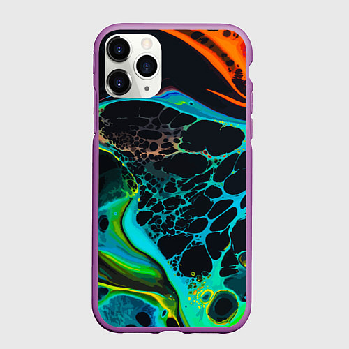 Чехол iPhone 11 Pro матовый Огни большого города / 3D-Фиолетовый – фото 1